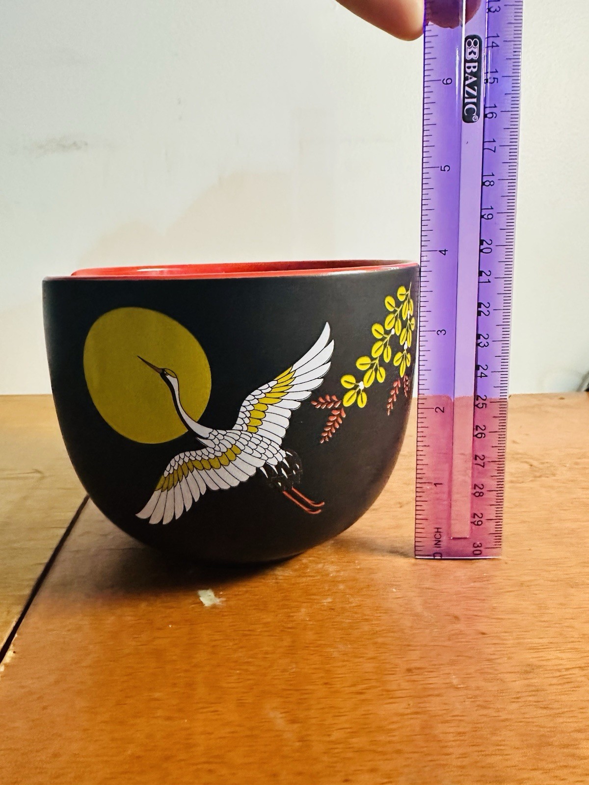 Japanese Crane Ceramic Tea Coffee Mug Black Red Zen Style Large Cup