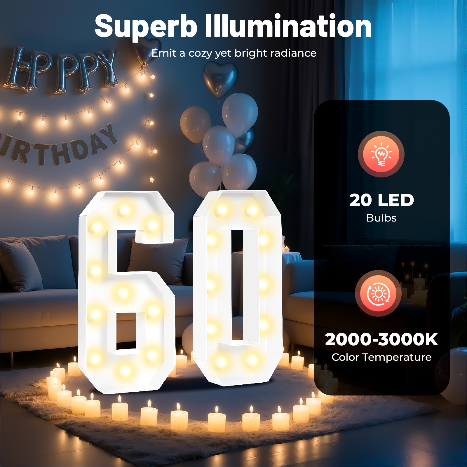 Big Light Up Letters for Rent, Light Up Numbers 60, 60th Birthday Decorations