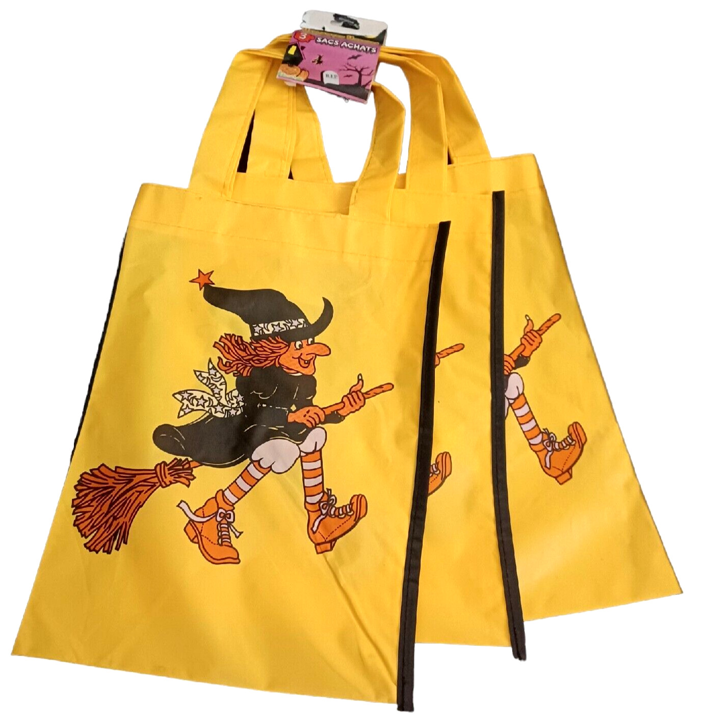 NOS Vintage Halloween Witch Trick Or Treat Candy Tote Party Bags Pack of 3