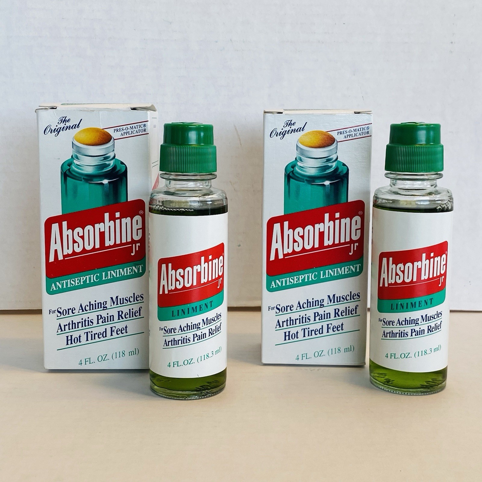VTG Absorbine Jr Pres-O-Matic Applicator 4 oz Glass Bottle New In Box Lot Of 2