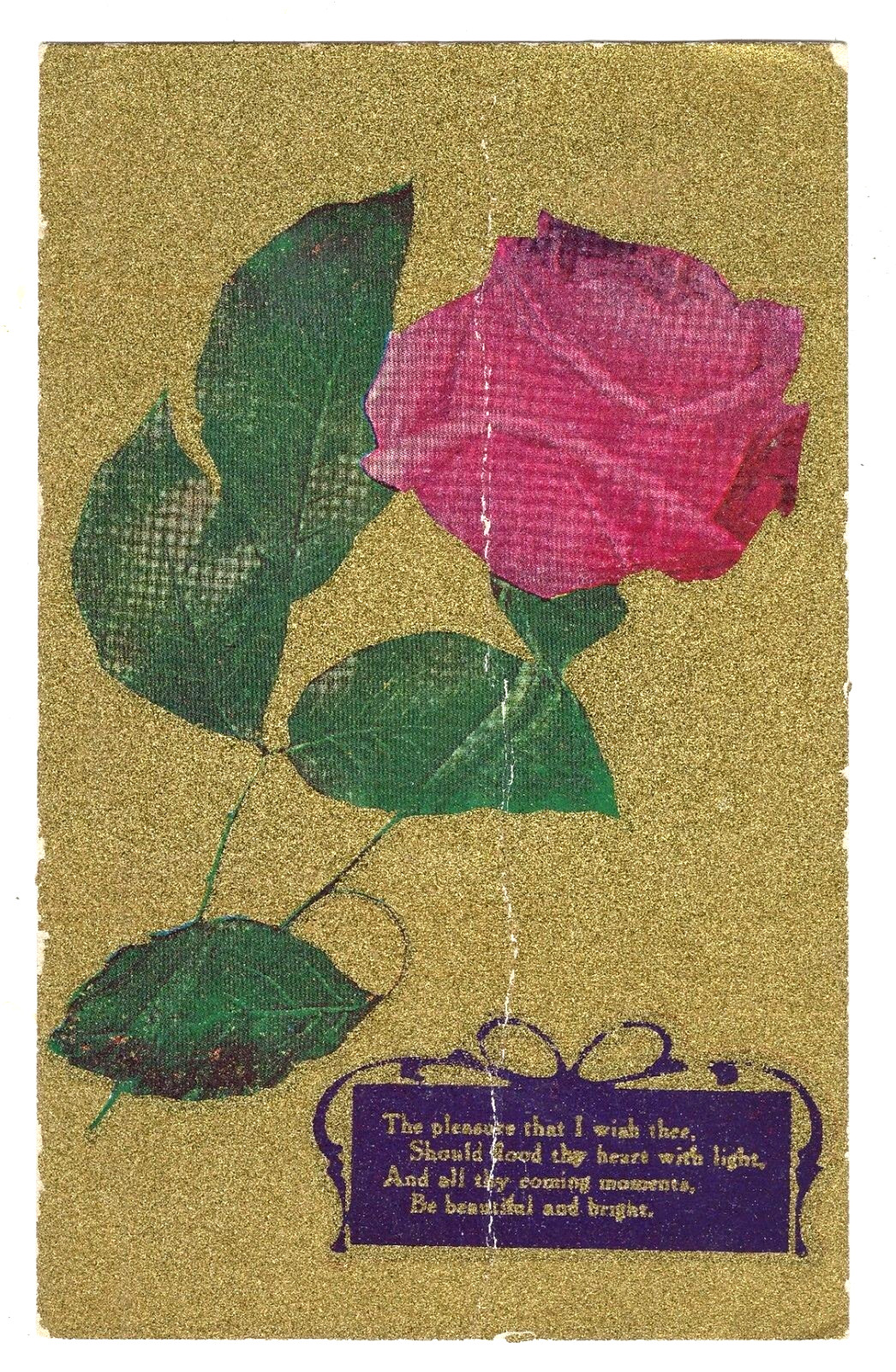 Postcard Divided 1913 Rose on Gold Background Postcard Divided 1913 Rose on Gold Background