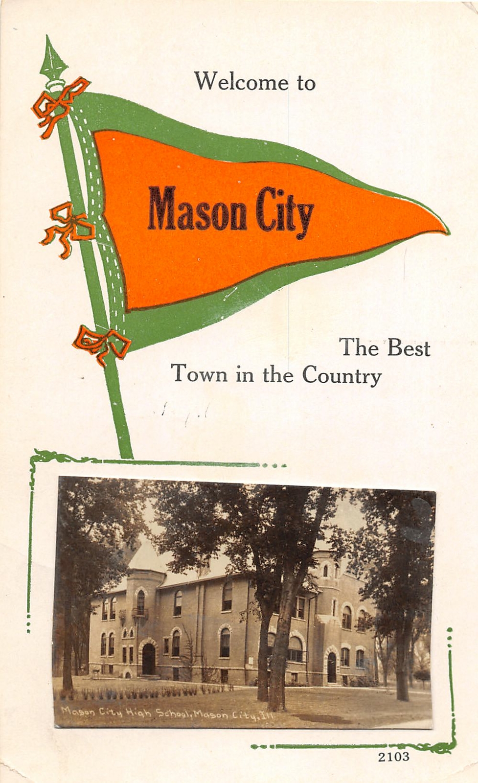 G25/ Mason City Illinois RPPC Postcard 1916 Pennant High School Building G25/ Mason City Illinois RPPC Postcard 1916 Pennant High School Building