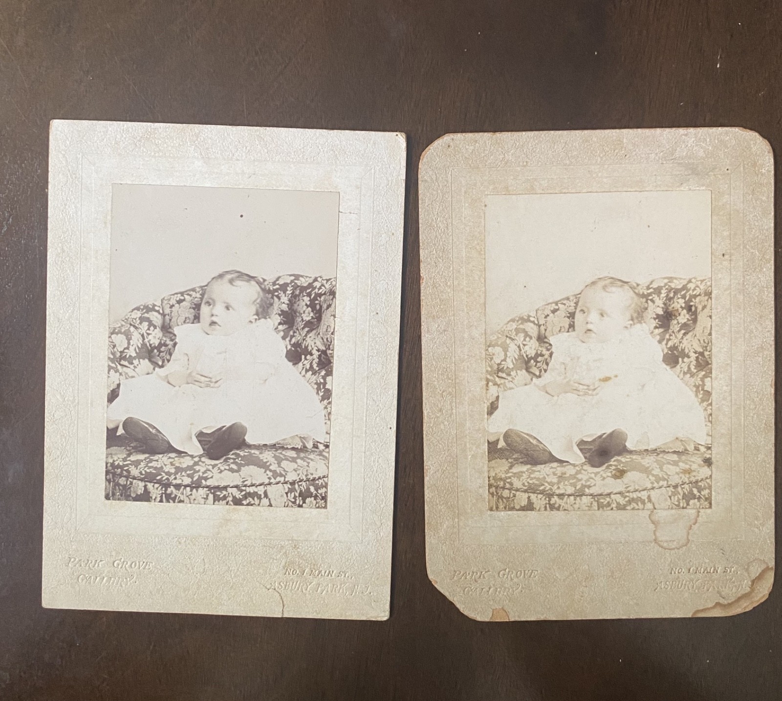 Pair Antique Asbury Park NJ Victorian Baby Cabinet Card Albumen Photos 1890s