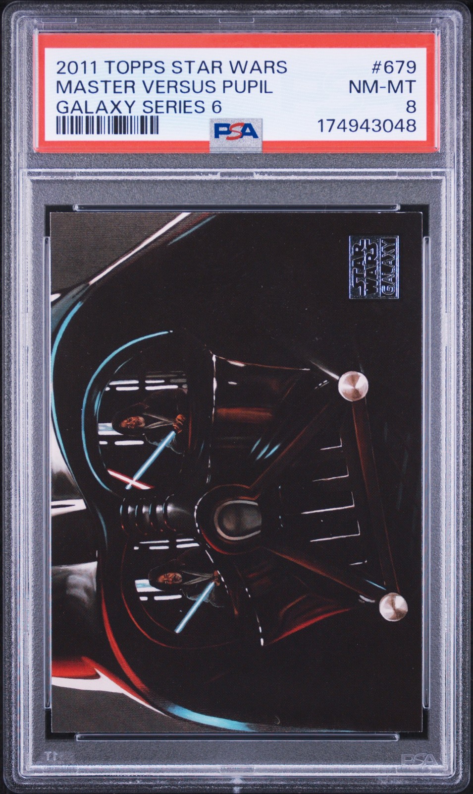 2011 TOPPS STAR WARS GALAXY SERIES 6 #679 MASTER VERSUS PUPIL PSA 8
