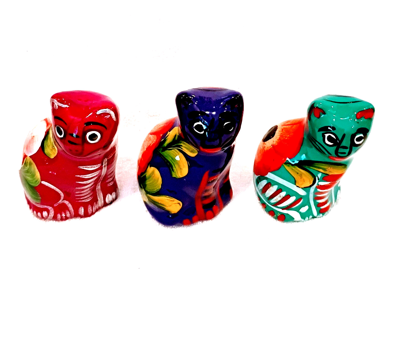 Talavera Clay 3 colorful authentic cat figurines hand painted by Mex artists Talavera Clay 3 colorful authentic cat figurines hand painted by Mex artists