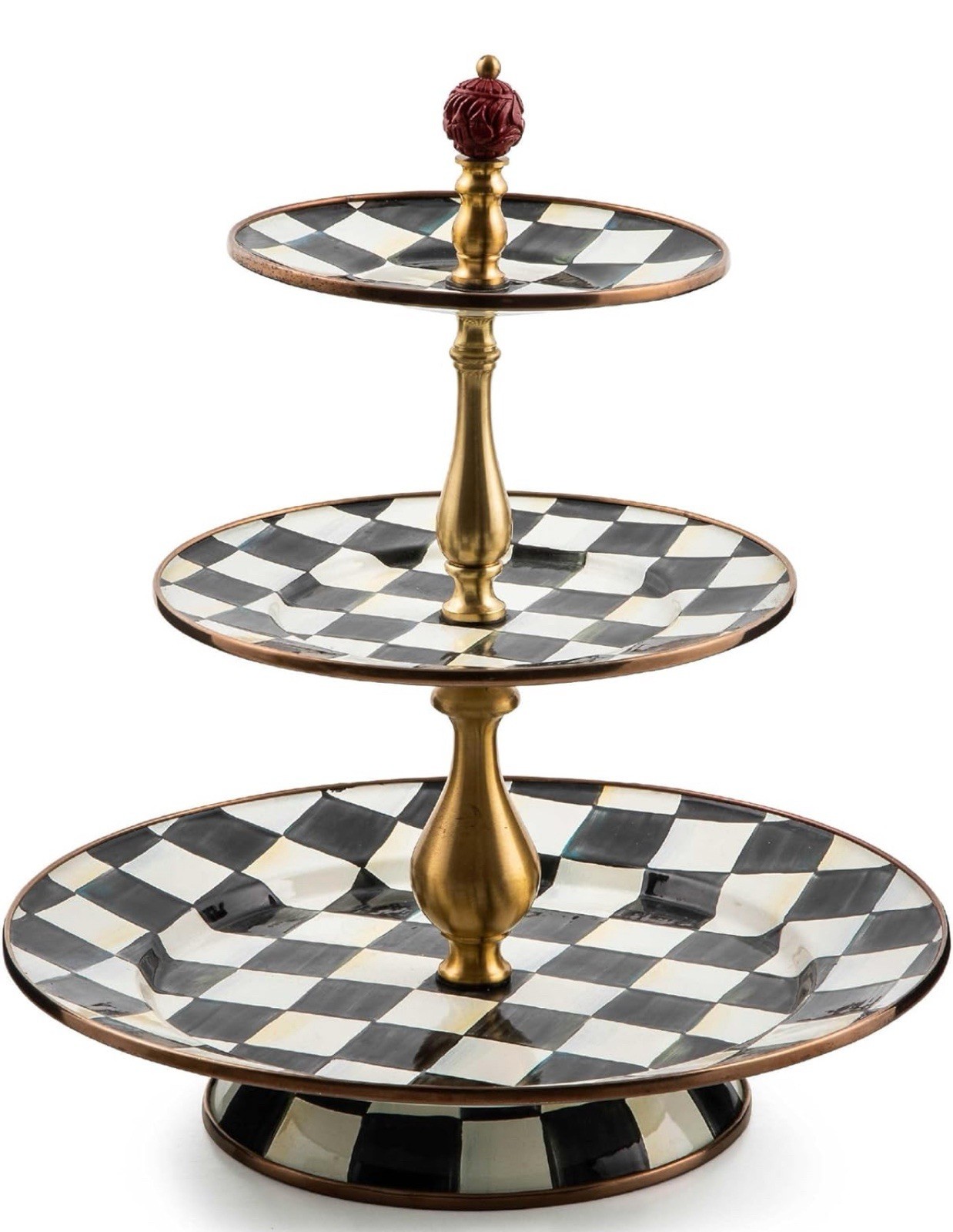 Mackenzie Childs Courtly Check Enamel Three-Tier Sweet Stand SEALED IN HAND Mackenzie Childs Courtly Check Enamel Three-Tier Sweet Stand SEALED IN HAND