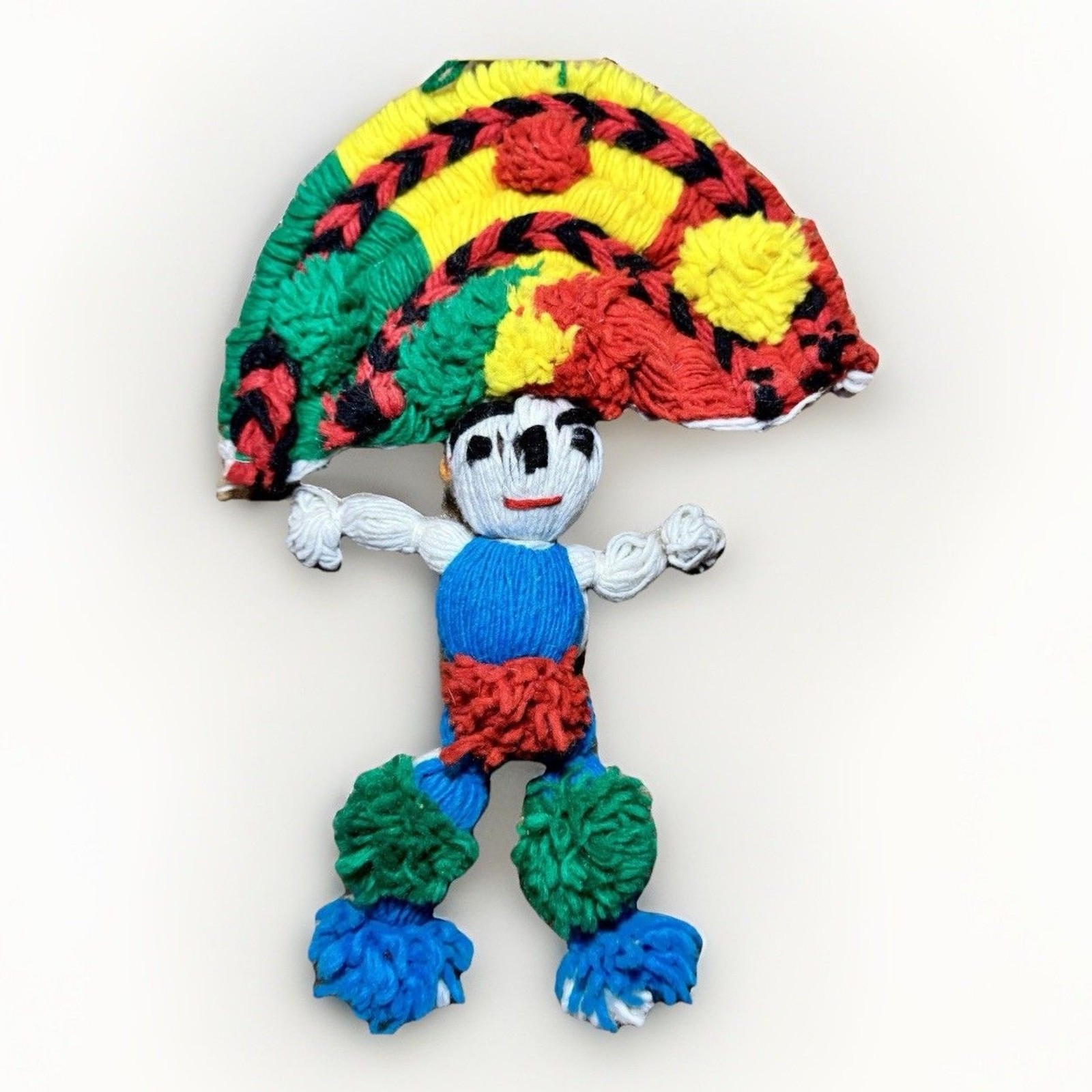 Vintage 60's Kitsch Mexican Folk Art Yarn Male Doll Wall Hanging Handmade 2 Of 2