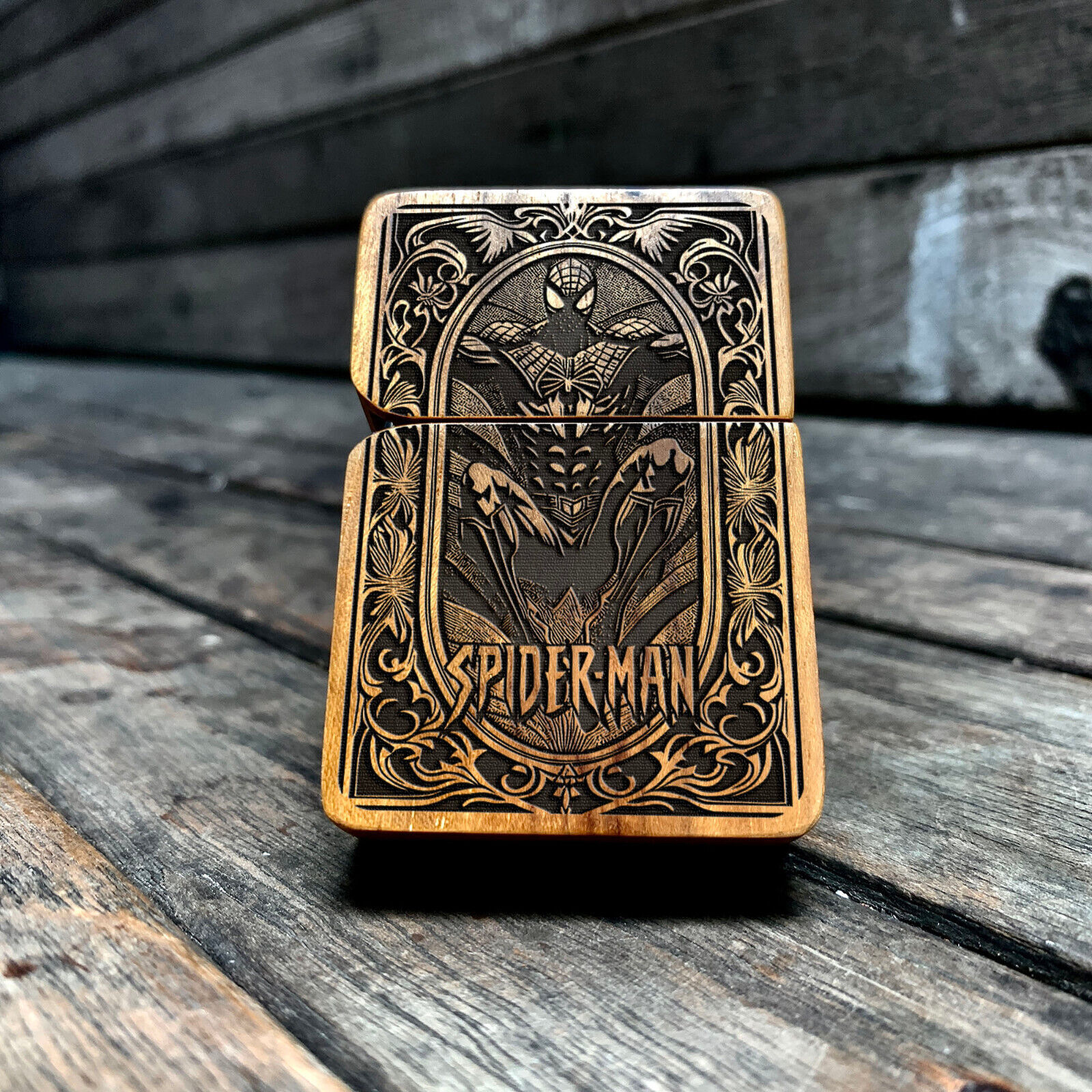Spiderman Ornament Java Teakwood Engraved Lighter Spiderman Ornament Java Teakwood Engraved Lighter