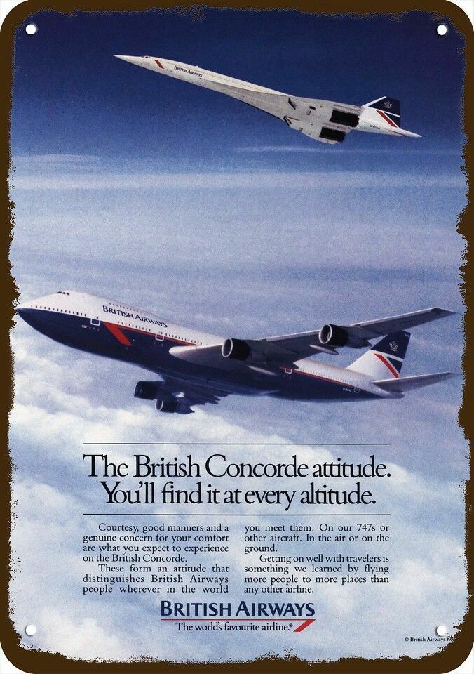 1985 BRITISH AIRWAYS CONCORDE & 747 JET Deco-Edge DECORATIVE REPLICA METAL SIGN 1985 BRITISH AIRWAYS CONCORDE & 747 JET Deco-Edge DECORATIVE REPLICA METAL SIGN