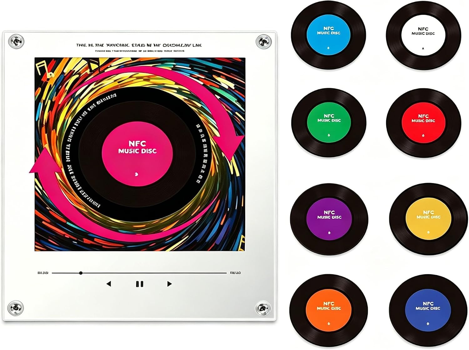 Retro Vinyl Record Refrigerator Magnet, 128MB NFC Music Player Box Set with 9 Pr Retro Vinyl Record Refrigerator Magnet, 128MB NFC Music Player Box Set with 9 Pr