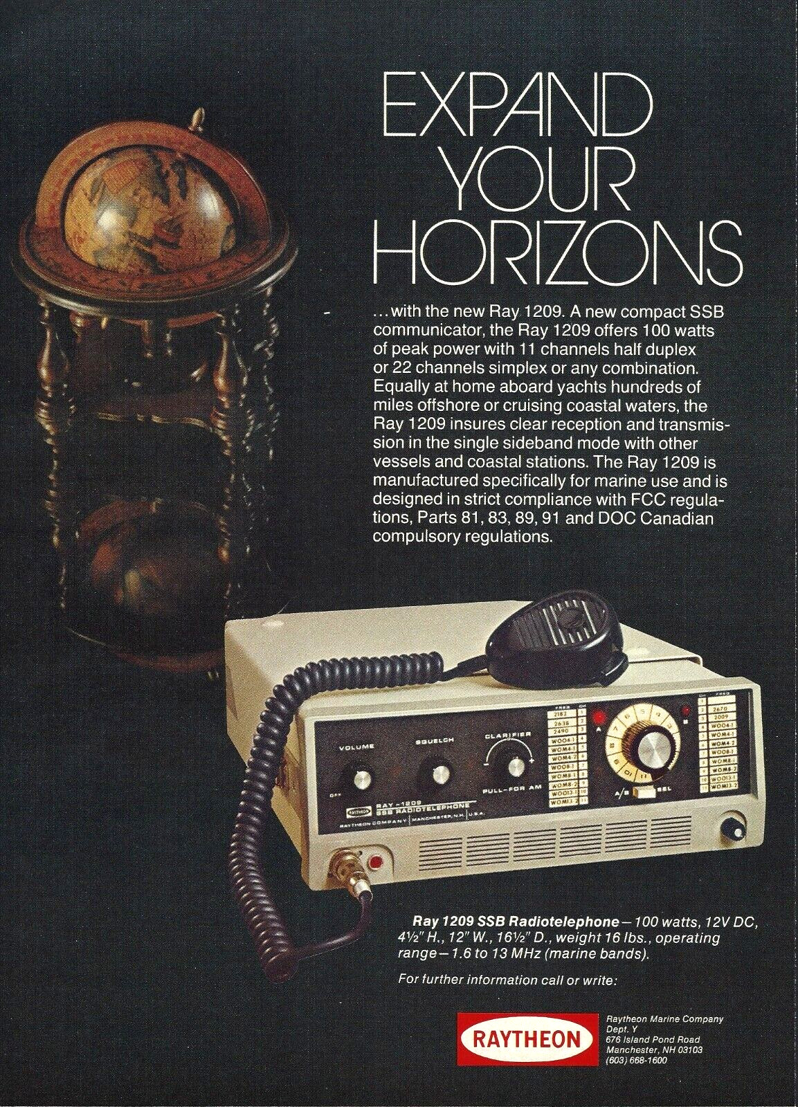 1976 Raytheon Ray 1209 Radio Telephone SSB Boating vtg Print AD Advertisement