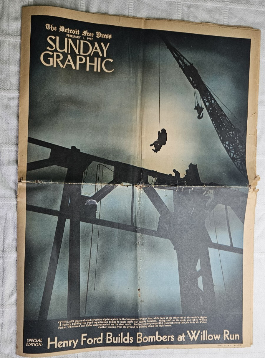 1942 WW2 The Detroit Free Press  Henry Ford Builds Bombers at Willow Run