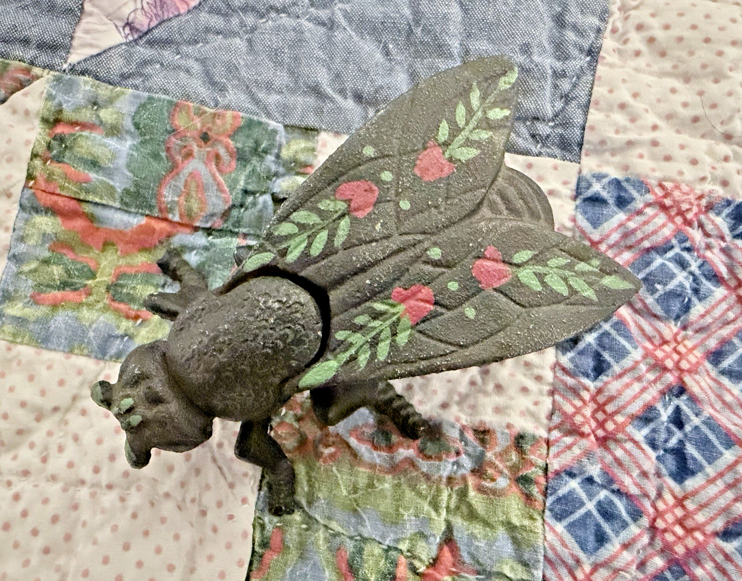 VTG Cast Iron House Fly Match Safe Metal Ashtray or Trinket Box - Hand Painted