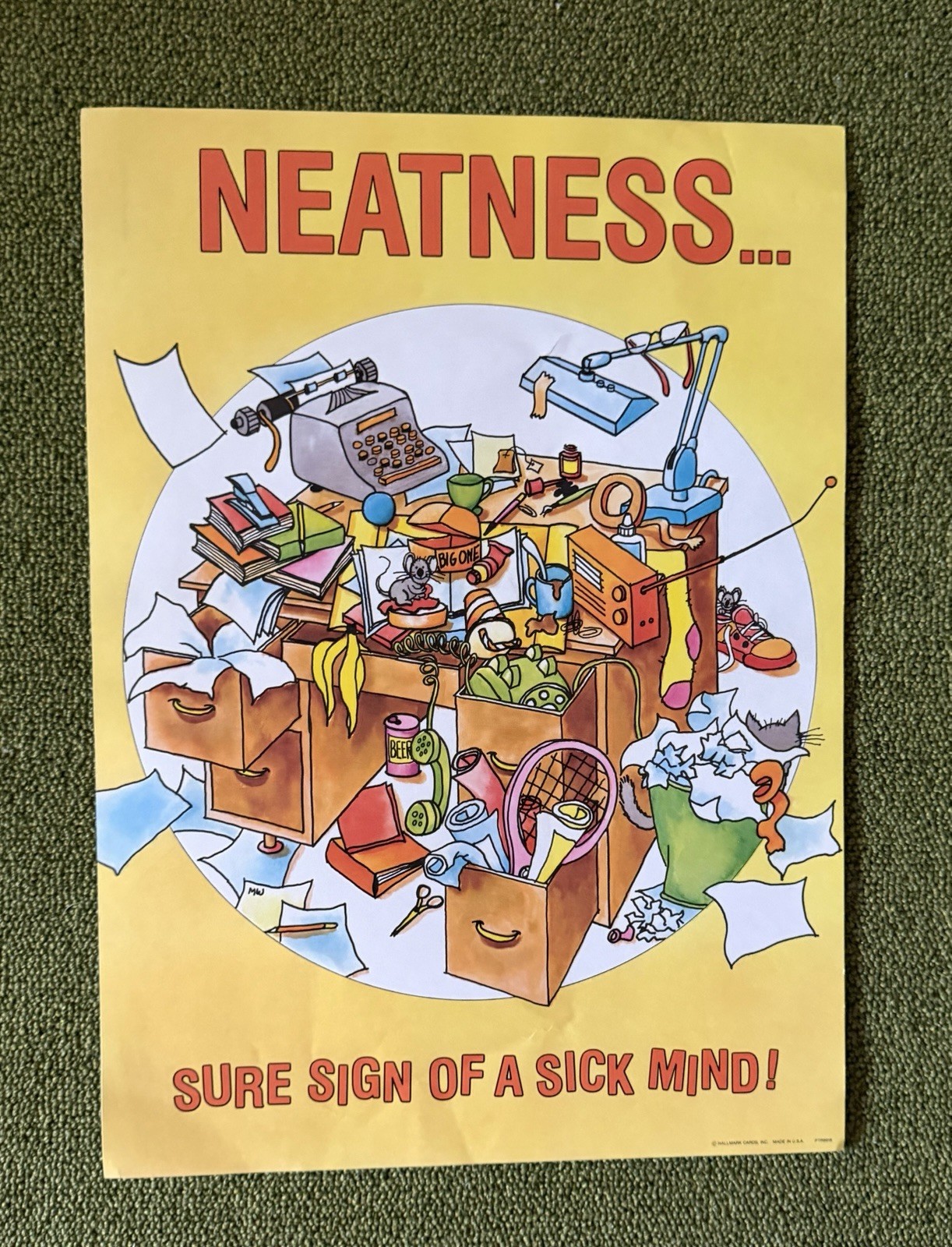 Vintage 1970s Hallmark Springbok Poster Neatness Sure Sign Of A Sick Mind NOS