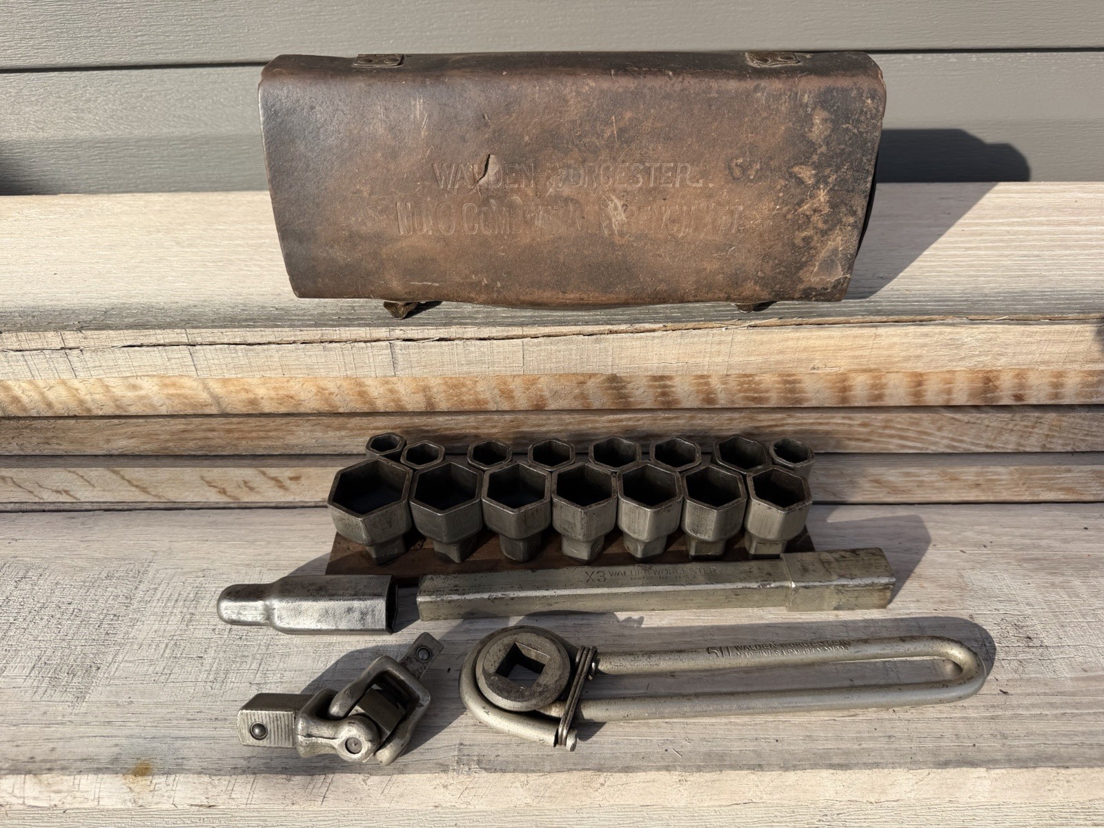 Vintage Walden Worcester Wrenches 511 Socket Tool Set Leather Case Pat 7/20/1919 Vintage Walden Worcester Wrenches 511 Socket Tool Set Leather Case Pat 7/20/1919