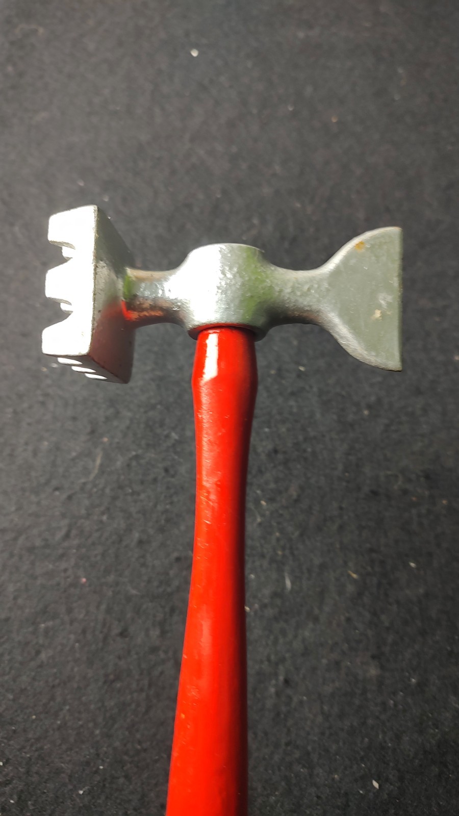 Vintage Primitive Farmhouse Red Wood Handle Meat Mallet Tenderizer Cleaver Axe