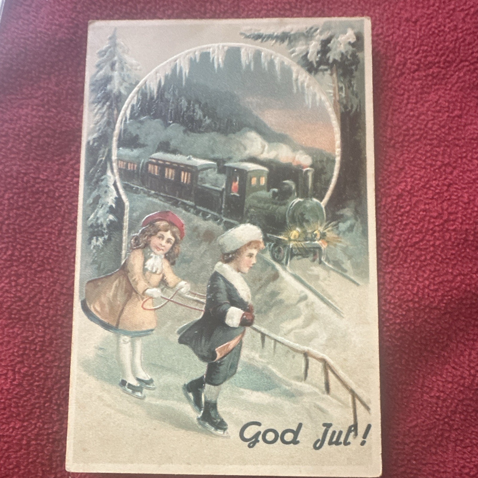Antique VTG Embossed Postcard Steam Train Engine Early 1900’s Used