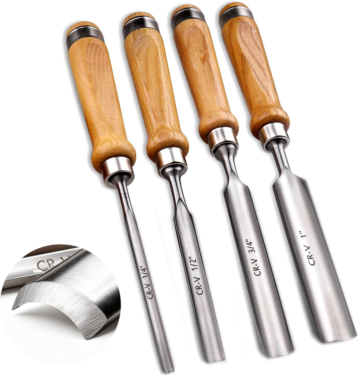 4-Pieces Woodworking Wood Chisel Set,CR-V Steel Sharp Curved Edge Gouge Firm 4-Pieces Woodworking Wood Chisel Set,CR-V Steel Sharp Curved Edge Gouge Firm