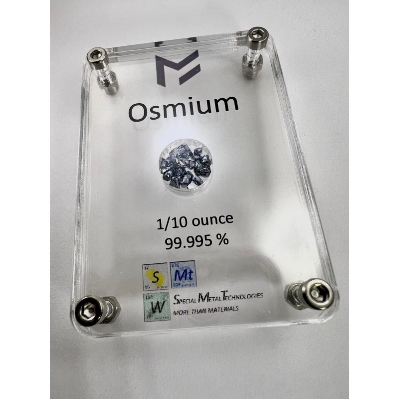 Crystalline Osmium 1/10th oz sealed in acrylic housing - Made in Austria