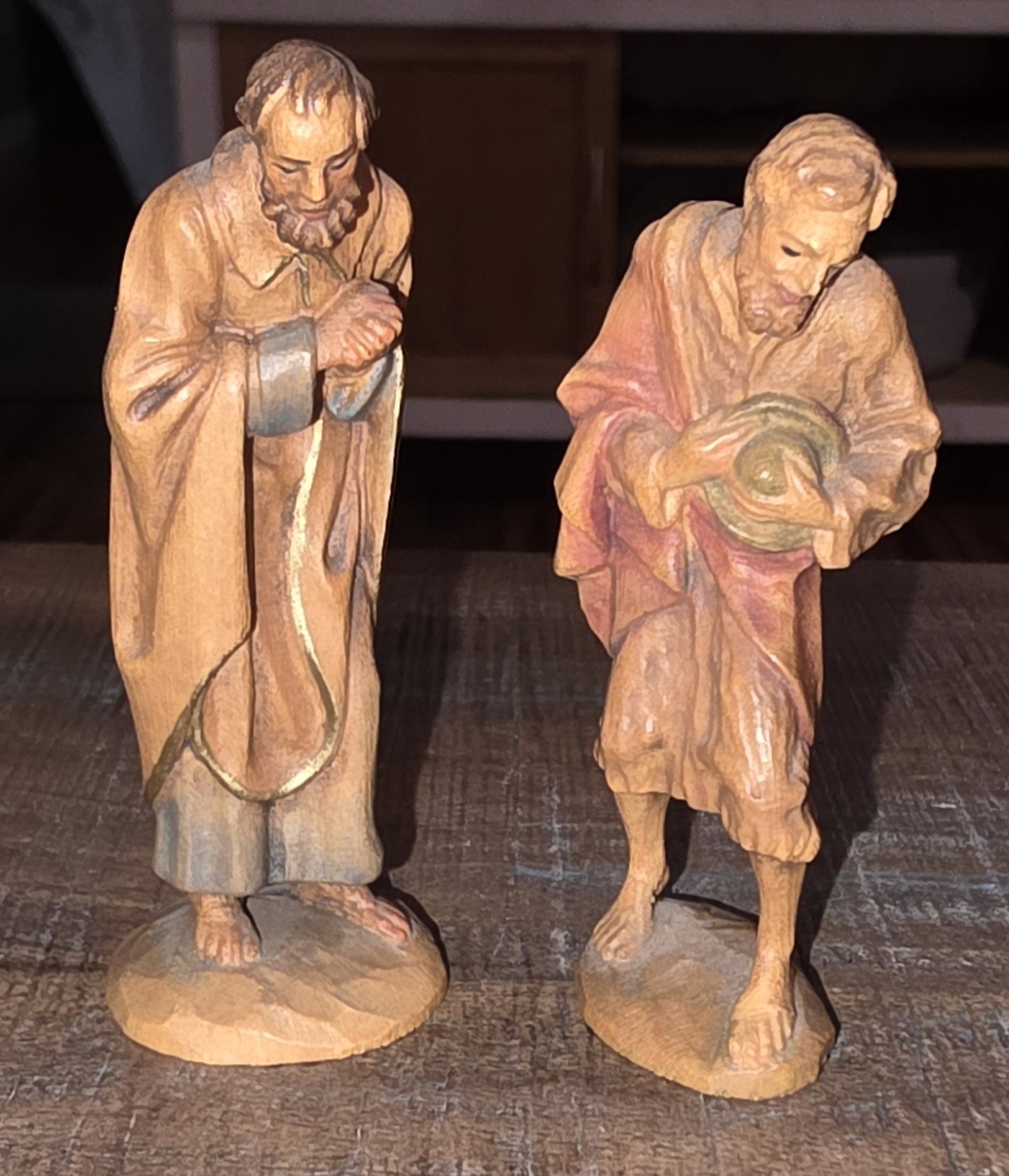 Vintage Anri Nativity Figures Joseph Shepherd Holding Hat Carved Wood 3in Lot 