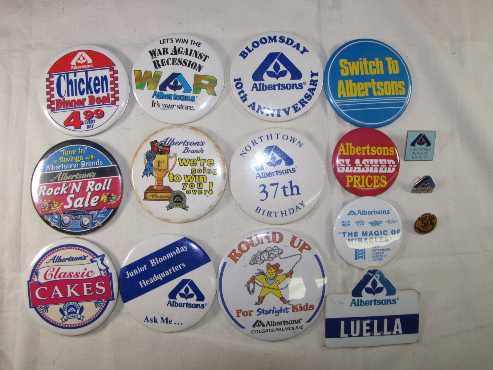 Vintage Lot of 16 Pin-back Albertson's Employee Award Recognition Buttons