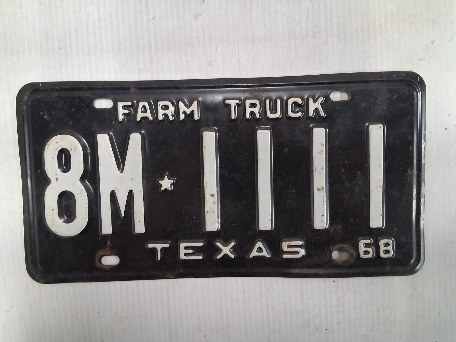 1968 Texas FARM TRUCK  License Plate Tag with four ones 1111