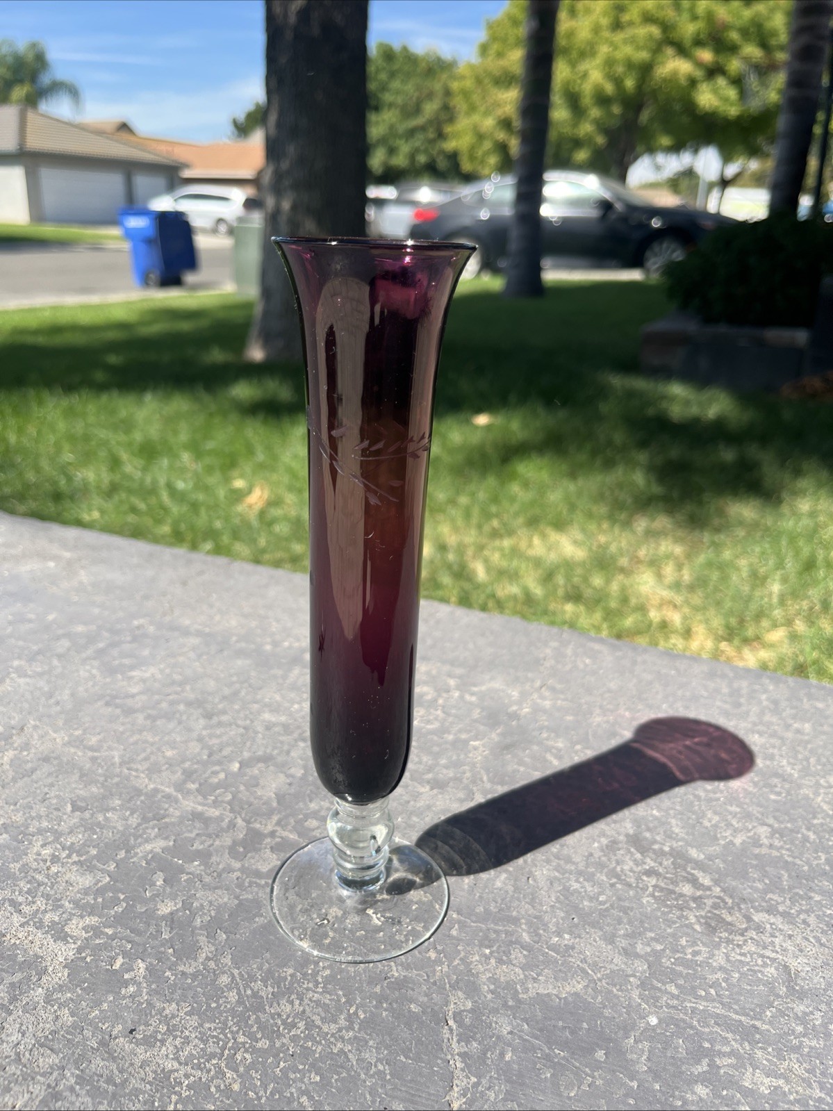 VTG Purple & Clear 8” Etched Glass Vase VTG Purple & Clear 8” Etched Glass Vase