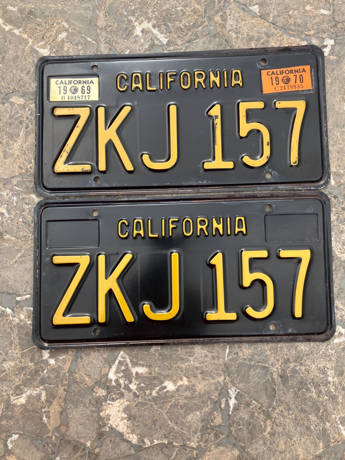 1969 CALIFORNIA LICENSE PLATE PAIR DMV CLEAR FOR YOM