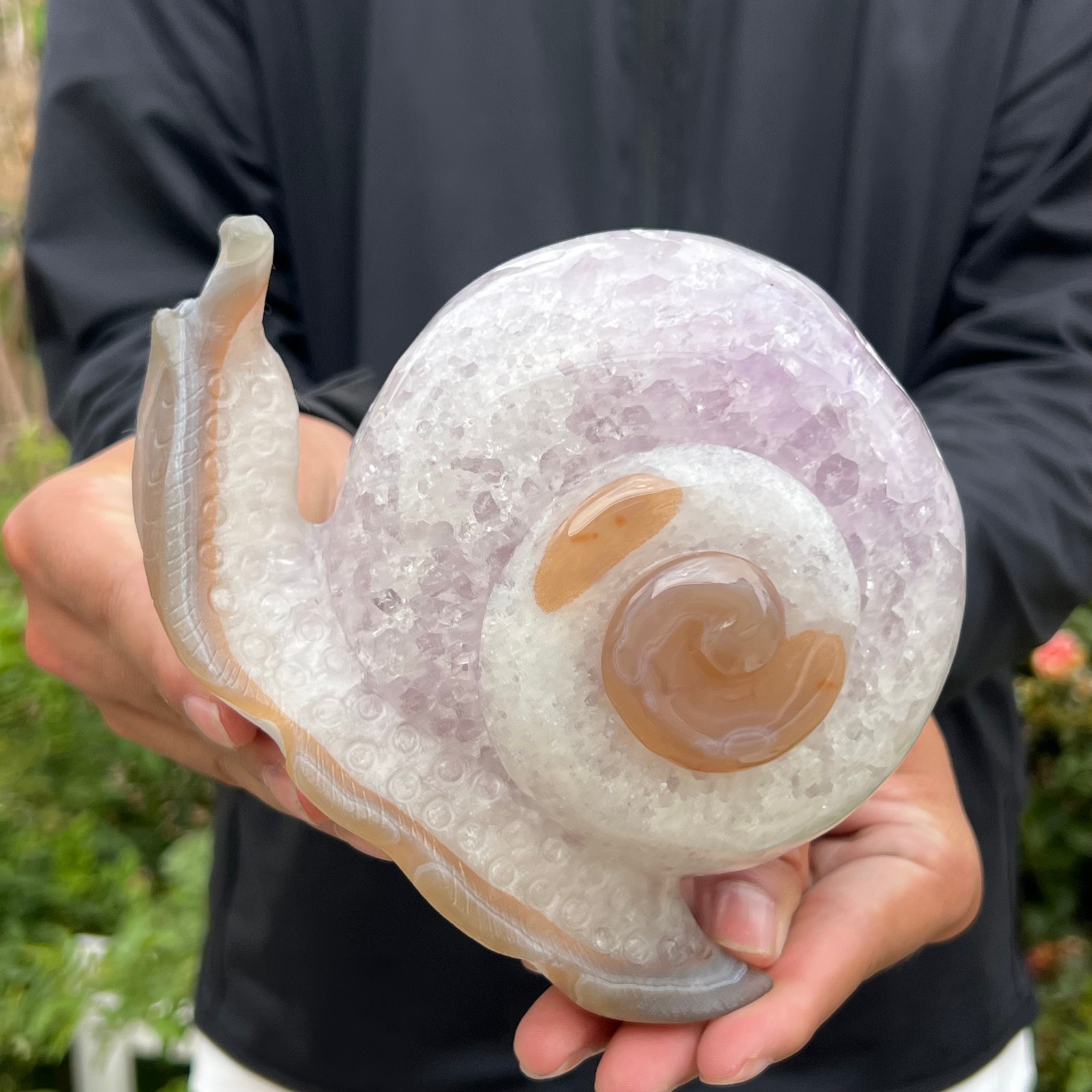 3LB   Hand Carved Agate Amethyst Druzy Snail Crystal Animal Statue Healing Decor