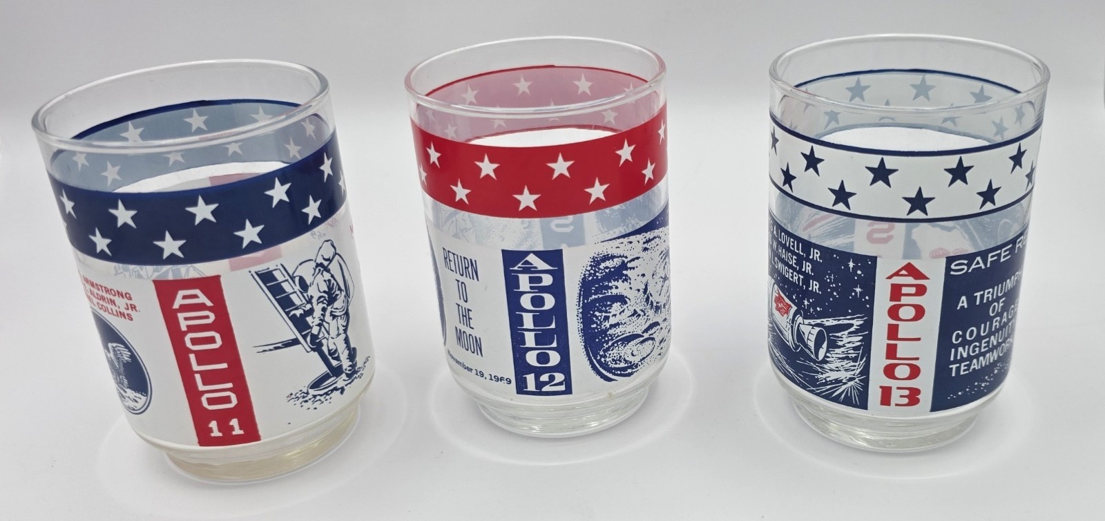 Vintage Marathon Libby Glass Set of 1968-70 NASA Space Apollo 11, 12, 13 Vintage Marathon Libby Glass Set of 1968-70 NASA Space Apollo 11, 12, 13