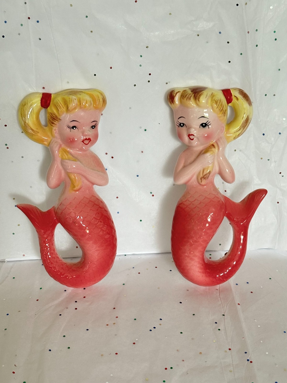 Vtg Norcrest Mermaid Pair Pink Blonde Hair Retro Bath Wall Plaque Lefton Napco Vtg Norcrest Mermaid Pair Pink Blonde Hair Retro Bath Wall Plaque Lefton Napco