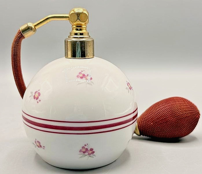 Vintage Limoges Novex Porcelain Perfume Atomizer, Pink Rose Floral Design
