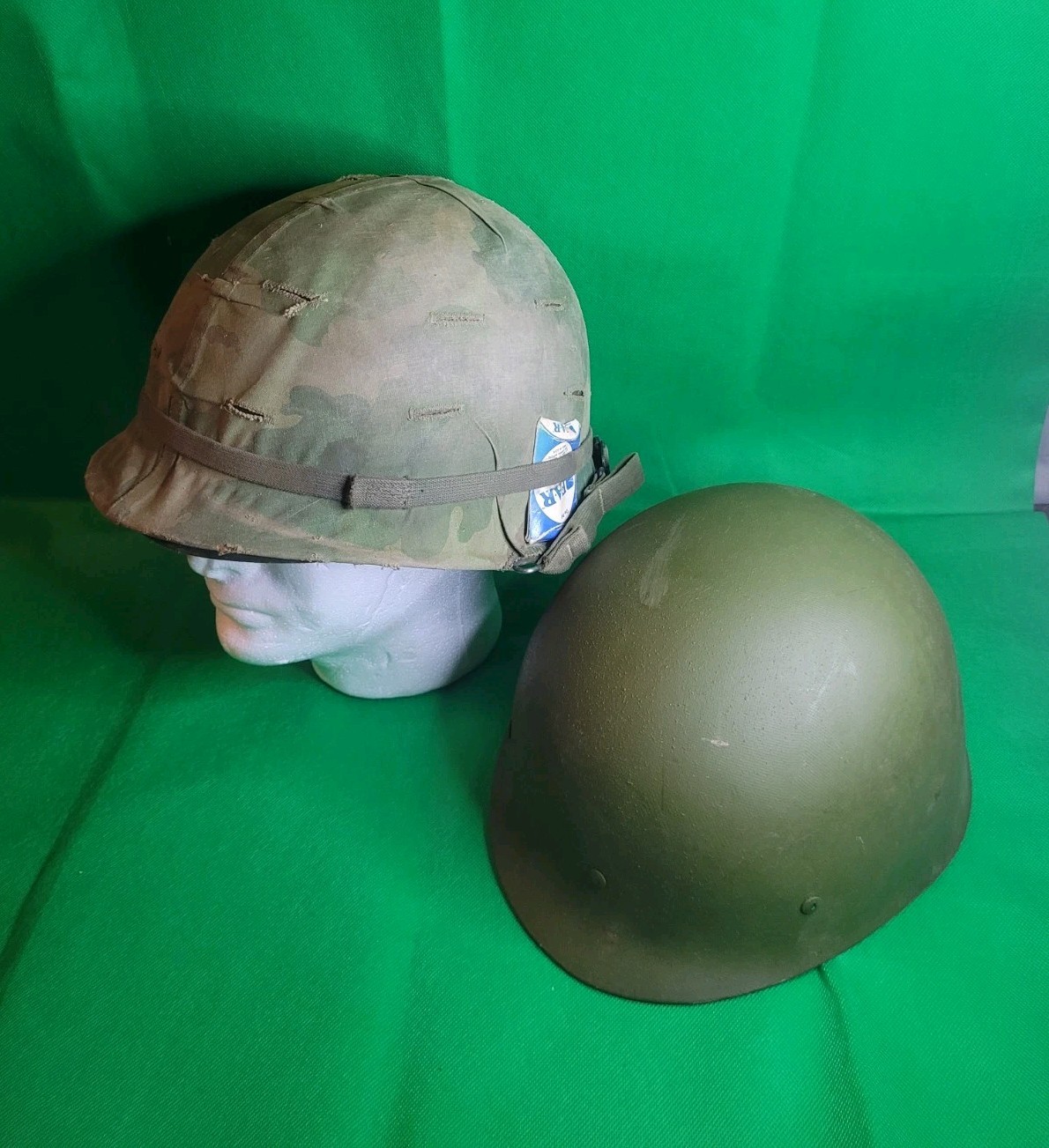 Vietnam Era US M1 Helmet W/ Memorabilia, Tag And Extra Liner Vietnam Era US M1 Helmet W/ Memorabilia, Tag And Extra Liner