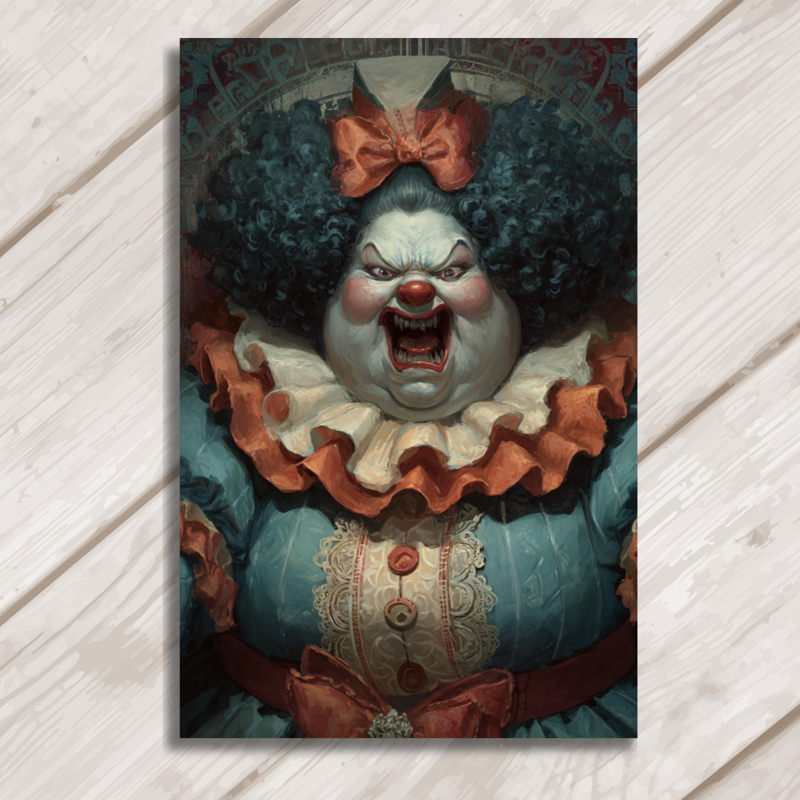 Postcard Creepy Clown Fat Lady Horror Eerie Circus Vintage Style Gothic Art 4x6