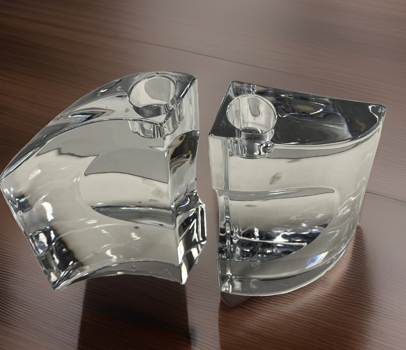 Stunning Pair Of Nambe Tisdale Modernist Crystal Candlestick Holders MINT Stunning Pair Of Nambe Tisdale Modernist Crystal Candlestick Holders MINT