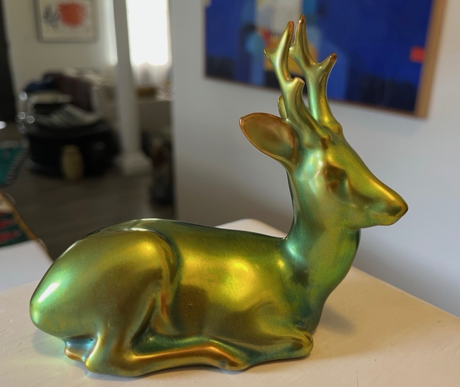 Zsolnay Eosin resting deer Sculpture Zsolnay Eosin resting deer Sculpture