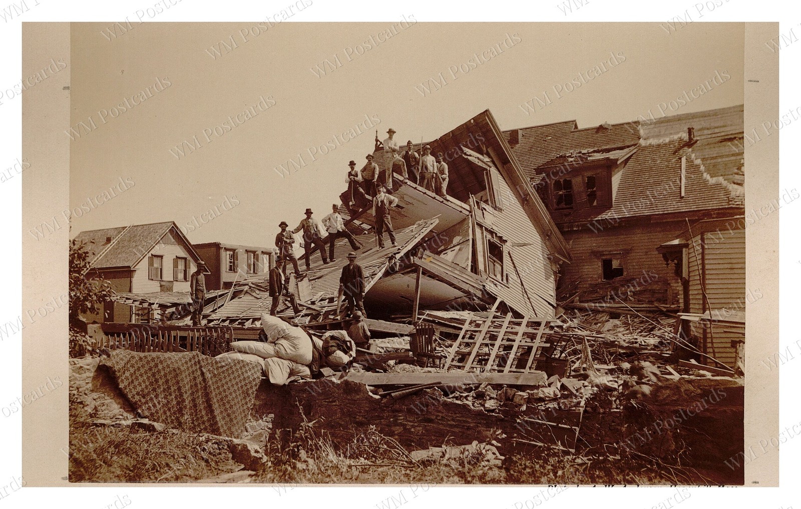 Lawrence Massachusetts 1890 Collapsed House Men on Roof Standard Postcard Lawrence Massachusetts 1890 Collapsed House Men on Roof Standard Postcard
