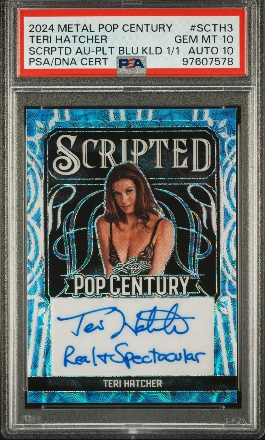 2024 Leaf Metal Pop Century Teri Hatcher - Scripted Autographs Blue 1/1 2024 Leaf Metal Pop Century Teri Hatcher - Scripted Autographs Blue 1/1
