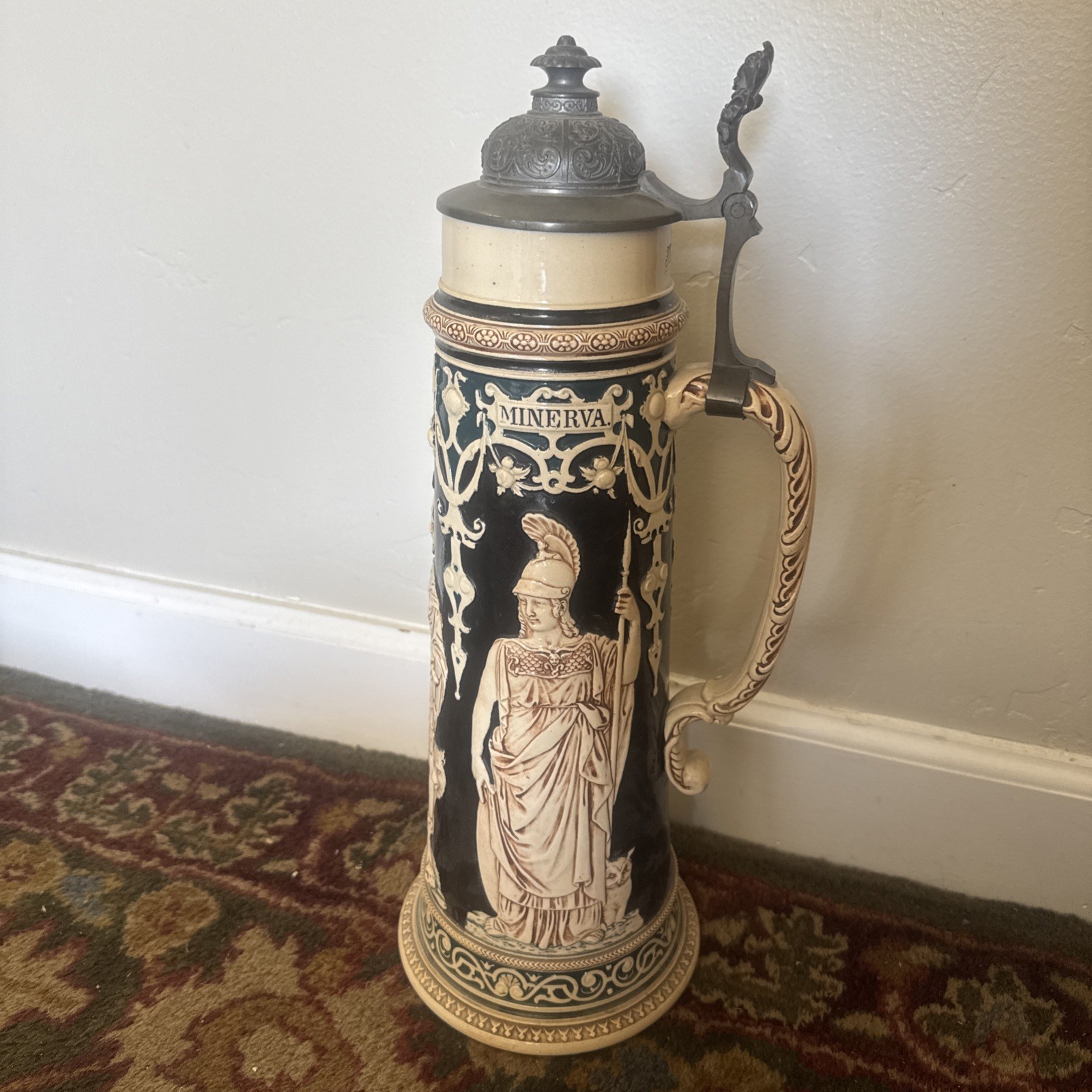Antique Reinhold Hanke 1311 3L German Beer Stein Roman Deities Minerva 17\