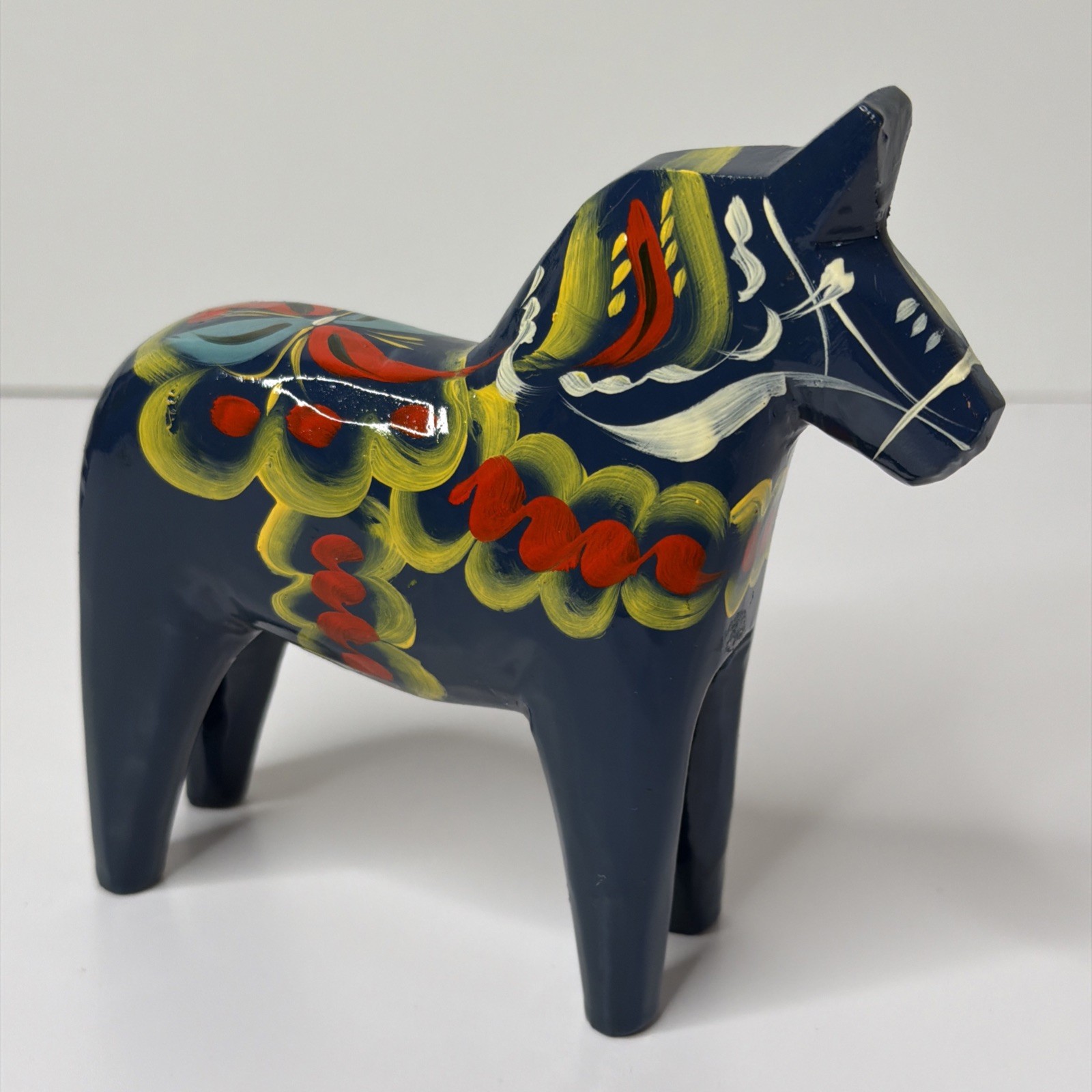 Vintage Swedish Dahla Blue Horse Folk Art Hand Painted Figurine Olsson Label Vintage Swedish Dahla Blue Horse Folk Art Hand Painted Figurine Olsson Label