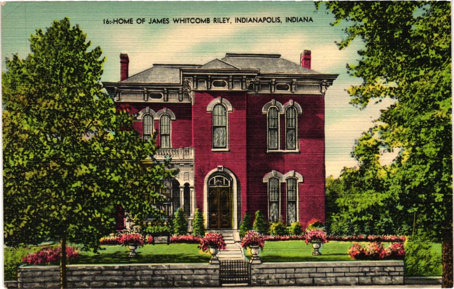 James Whitcomb Riley Home Indianapolis Indiana Linen Postcard 1930s-50s James Whitcomb Riley Home Indianapolis Indiana Linen Postcard 1930s-50s