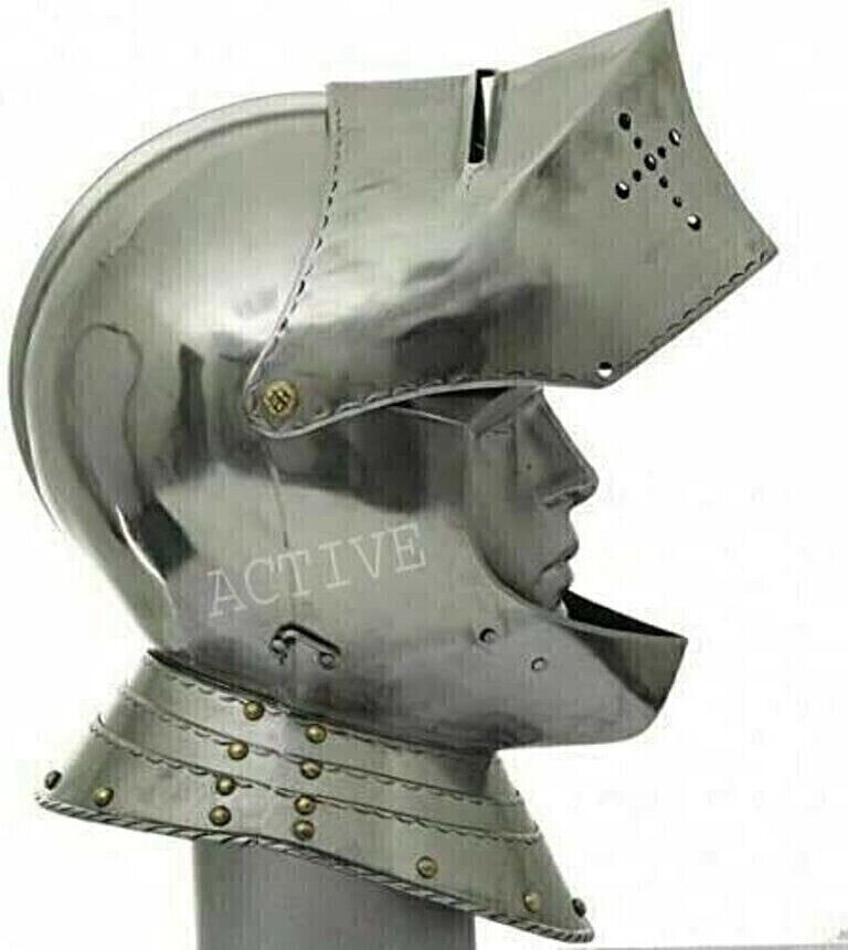 Christmas Medieval LARP Knight Replica Engraved Warrior Helme Close Armor Silver