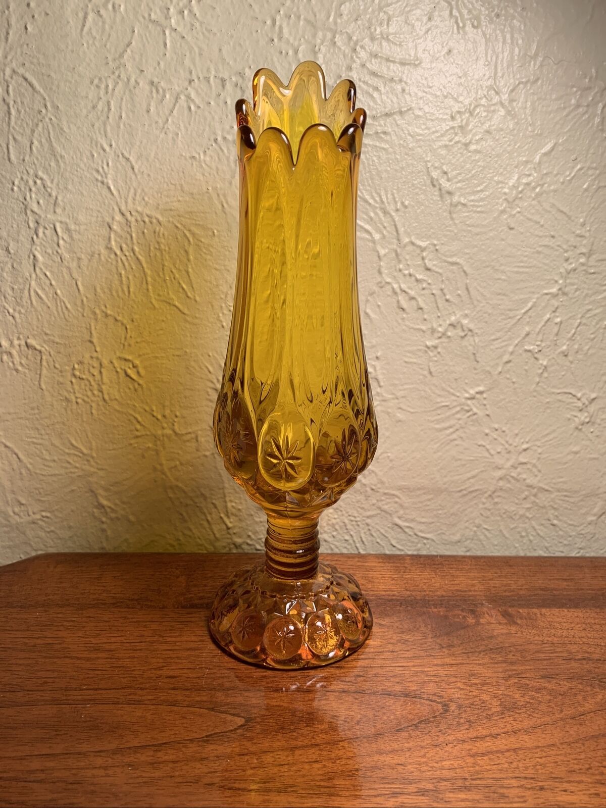 Kanawha Amber Glass Swung Vase Moon And Stars Pattern