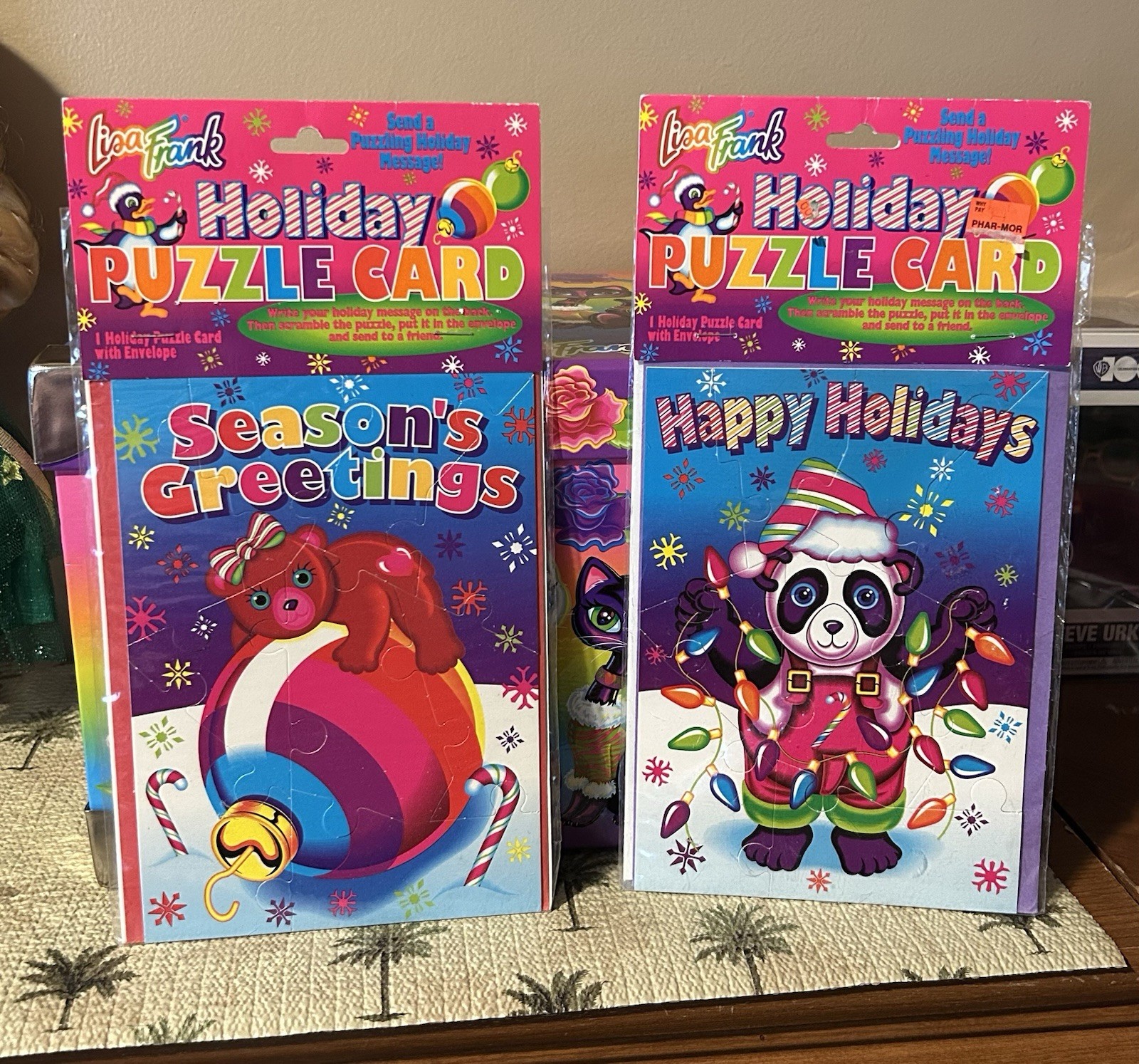 Vintage Lisa Frank Christmas Puzzle Cards Holiday New Sealed Lot of 2