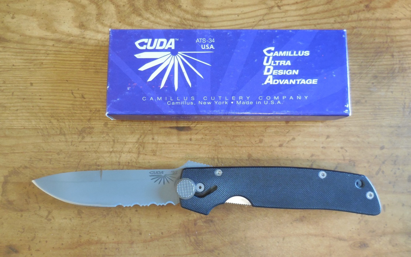 Camillus Cuda Pocketknife ATS-34 Plain Blade G10 Black Handle w/ Clip - USA made