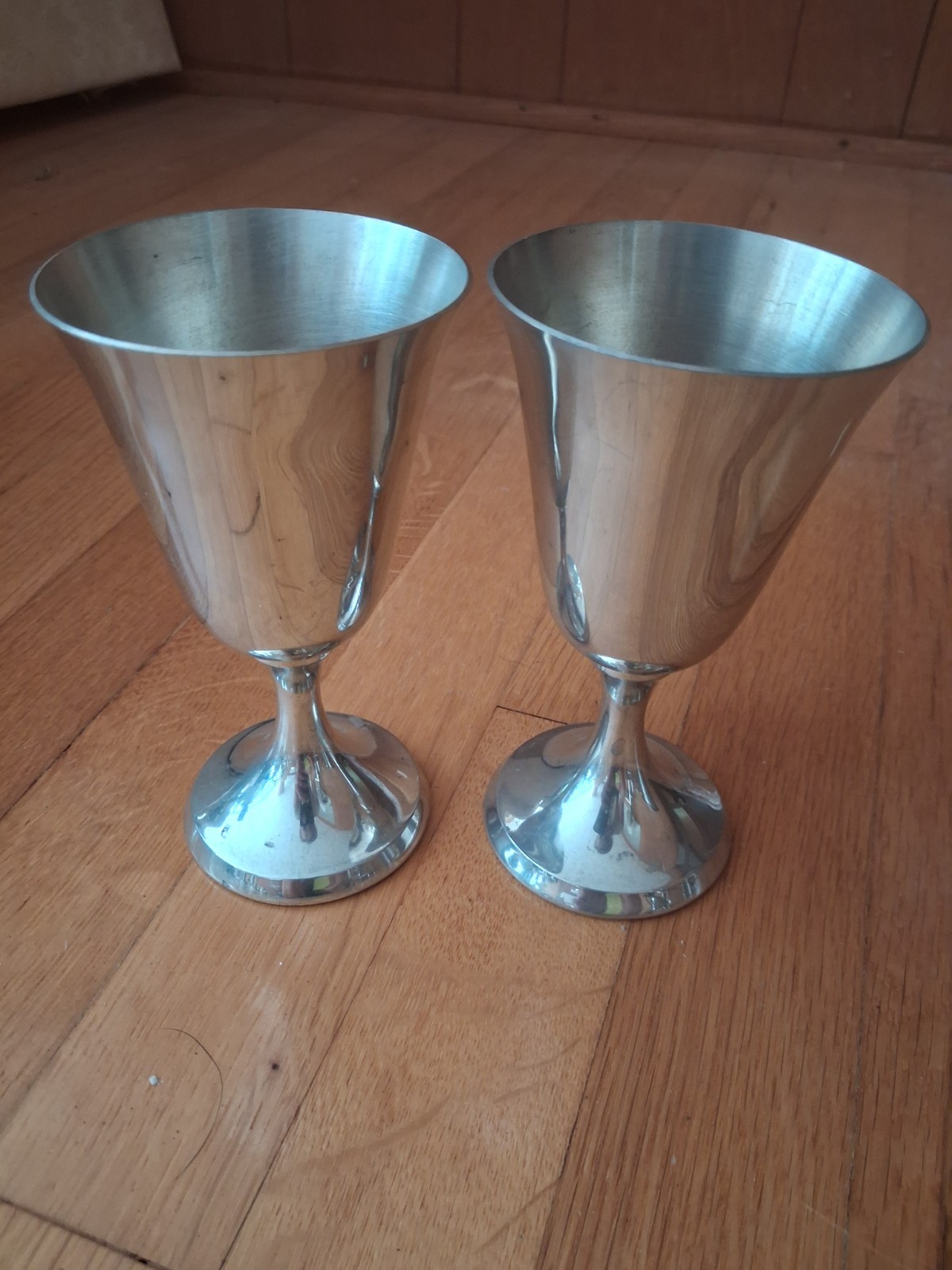 Vintage Stieff Pewter Goblets Set of 2 Pedestal Wine Water Cups Baltimore USA
