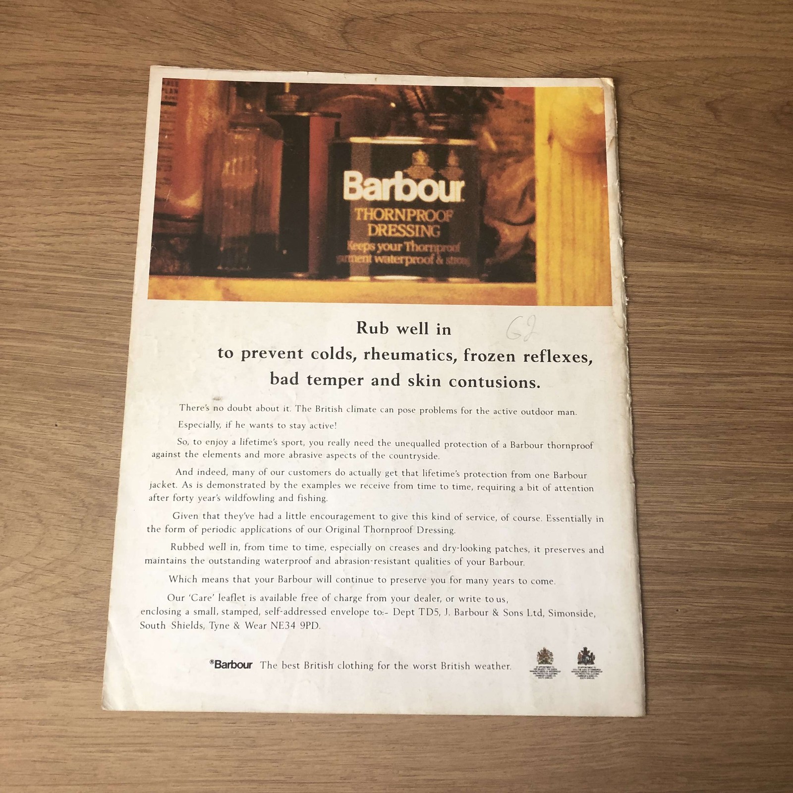 GUNS29 MAGAZINE ADVERT 12X9 BARBOUR THORNPROOF DRESSING