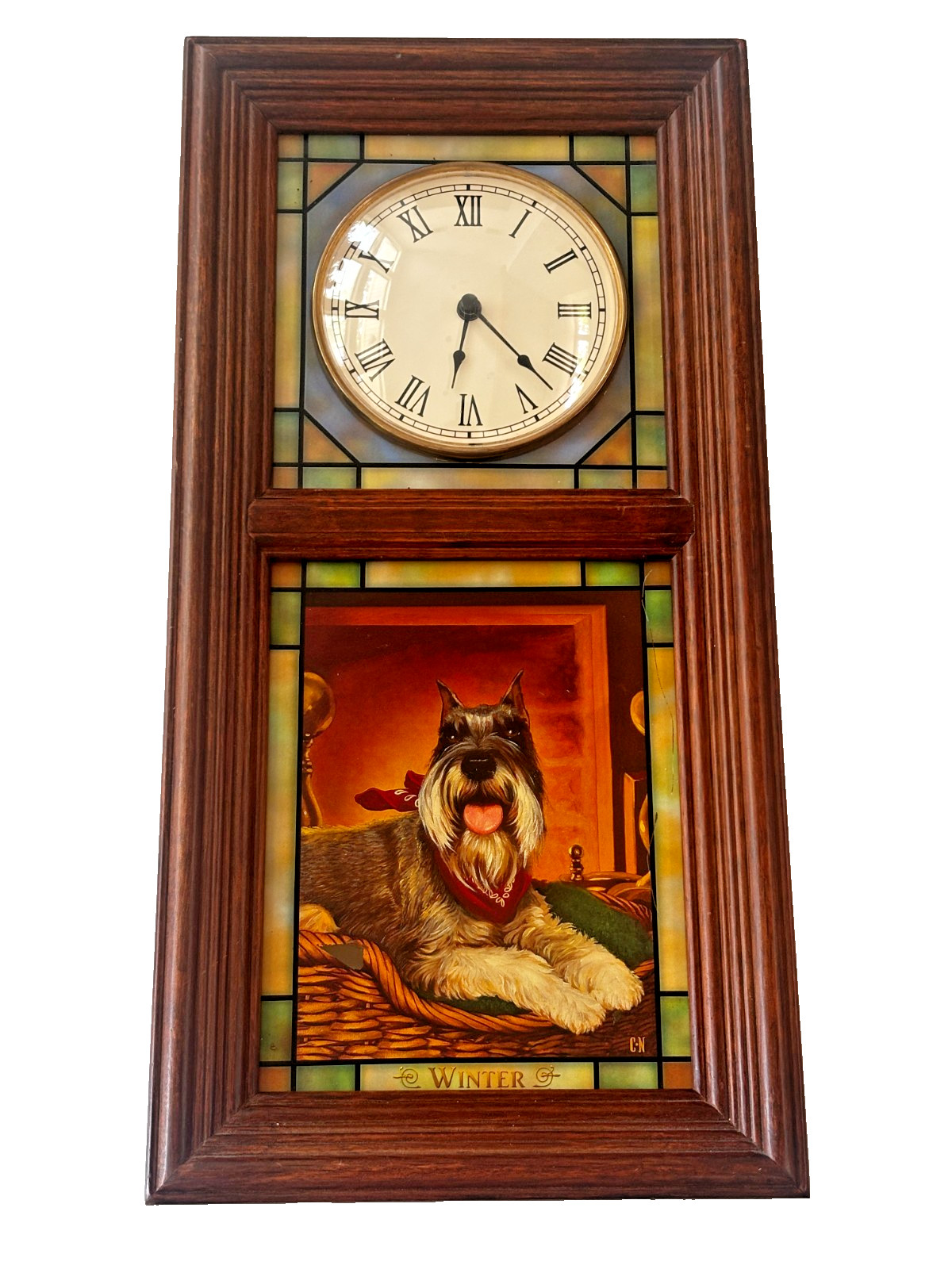 The Danbury Mint Miniature Schnauzer Stained Glass Wall Clock Christopher Nick The Danbury Mint Miniature Schnauzer Stained Glass Wall Clock Christopher Nick