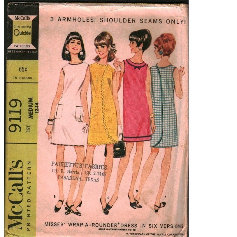 Vintage 1967 McCalls 9119 Sewing Pattern Misses Wrap Around Dress Size Med 12-14
