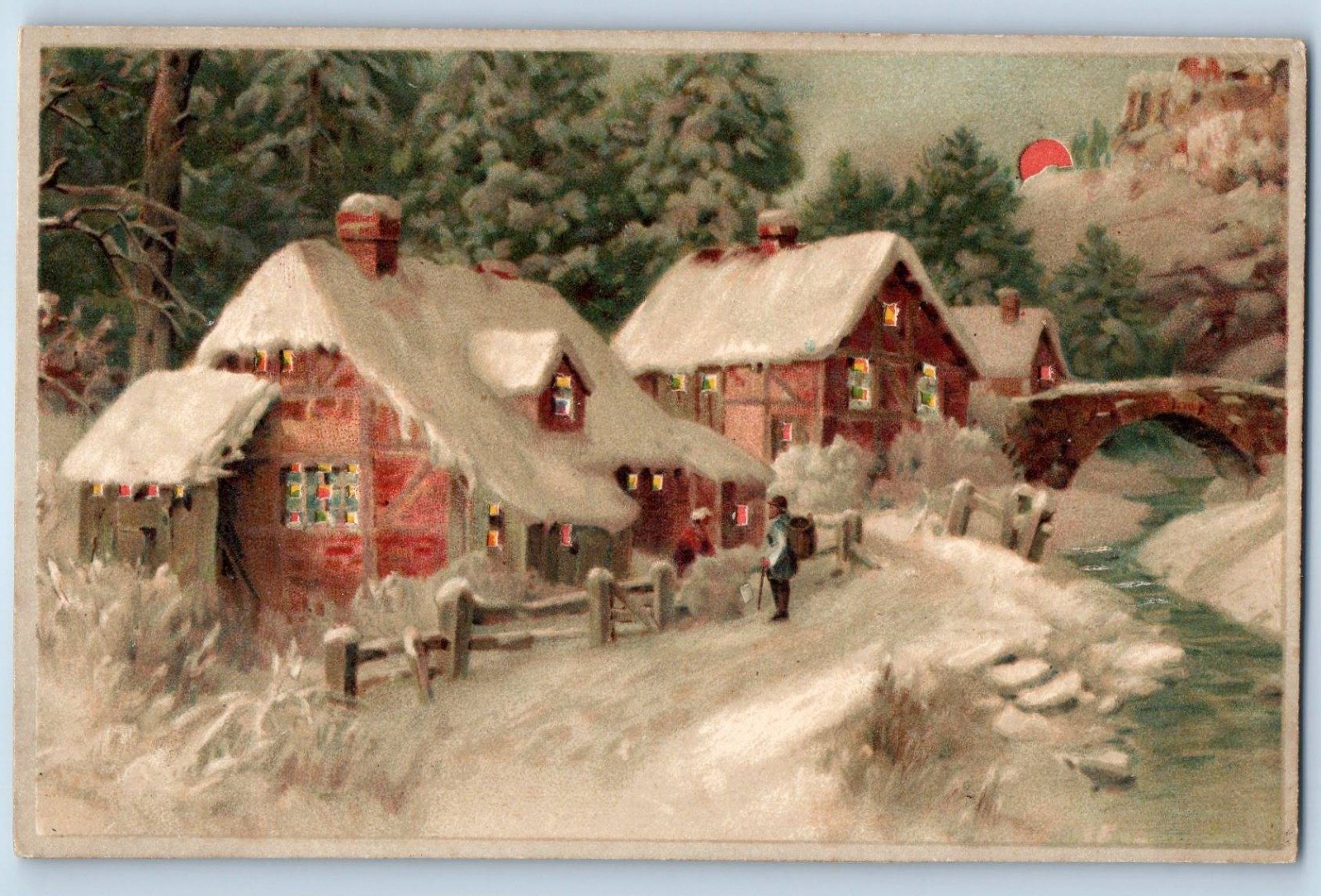 c1910's Houses Scene Winter Moon Hold To Light HTL Antique Posted Postcard c1910's Houses Scene Winter Moon Hold To Light HTL Antique Posted Postcard